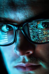 A person wearing glasses focuses intently on a screen filled with code, highlighting the versatility of technology in computing
