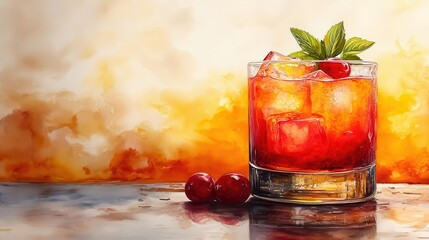illustration of a refreshing cocktail drink artfully garnished capturing the essence of relaxation and enjoyment ideal for beverage promotions