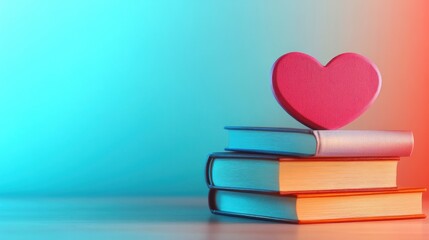 A stack of books with a pink heart on top, symbolizing love for reading. - Powered by Adobe