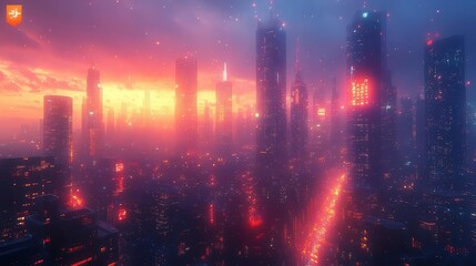 immersive digital metaverse cityscape neonlit skyscrapers stretching into virtual sky avatars traversing data streams holographic interfaces floating