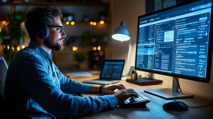 A professional customer service representative confirming an order over the phone, with a computer screen displaying order details, in a bright and organized office space