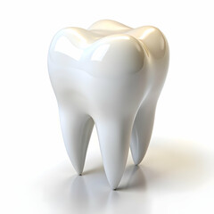 A Single Shiny White Tooth Isolated on White background