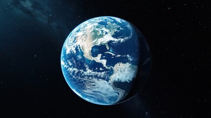 Fototapeta premium A stunning view of Earth from space, showcasing the vivid colors of land and ocean with a starry backdrop.