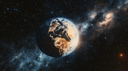 Obraz premium A stunning view of Earth from space, showcasing its vibrant colors and intricate details against a backdrop of stars.