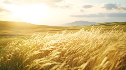 Obraz premium Golden rolling hills with dry summer grass swaying