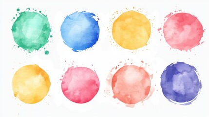 A vibrant collection of watercolor circles in various colors, perfect for creative backgrounds or artistic projects.