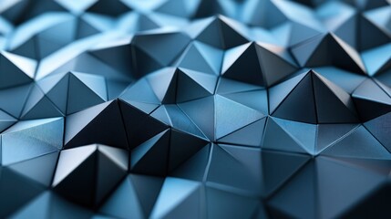 Obraz premium Close-up of a textured blue geometric pattern showcasing sharp, metallic pyramid shapes.