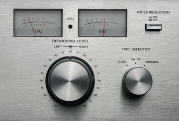 Vintage Cassette Deck VU Meters and Knobs