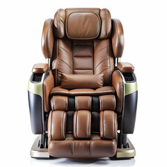 Relax in Luxury with this Brown Leather Massage Chair on white background