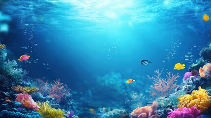 Fototapeta premium A vibrant underwater scene showcasing a variety of colorful coral and fish, illuminating the ocean's beauty.