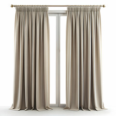 Beige curtains with pleats hanging on a window