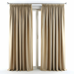 Beige curtains with pleats hanging on a window