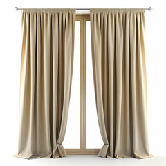 Beige curtains with pleats hanging on a window