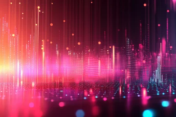 Keuken achterwand Bordeaux A vibrant display of lights and colors creates a digital landscape resembling an abstract soundwave on a dark background. Generative AI  © Dinara