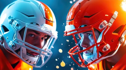 Fototapeta premium Intense Moment of American Football Players Face-Off