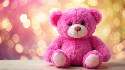 Adorable pink bear plush toy on a soft pastel background for children's room decor and gifts