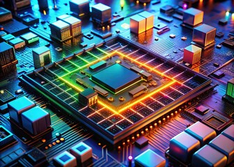 Fototapeta premium Advanced AI Circuit Board Technology with Central Processors and Integrated Communication Systems