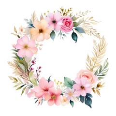 Fototapeta premium Floral wreath invitation greetings card background design with watercolor effects