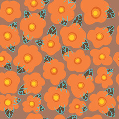 Seamless pattern with orange flowers. Floral pattern for wrapping paper, fabric, walpaper.