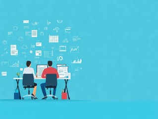 Fototapeta premium Tax advisor explaining forms, clients in office, flat design illustration