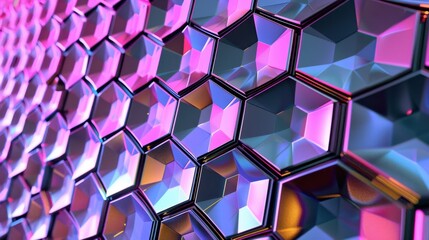 Colorful hexagonal pattern with reflections and glow