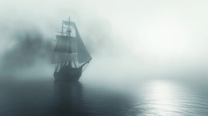 Obraz premium Ghostly Pirate Ship Sails The Ocean