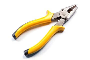 Obraz premium Pair of yellow pliers on white background, asymmetrical