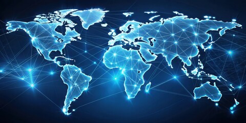 Fototapeta premium Futuristic Glowing Global Network Map with Advanced Technology and Interconnected Countries
