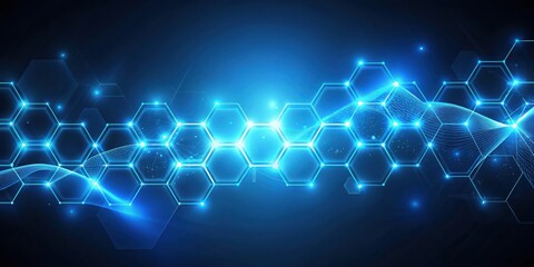 Glowing Hexagon Wave Flow on Medicine Chemistry Science Background with Particle Technology