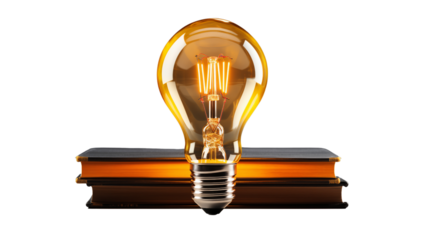 yellow light bulb with open book, studio view, isolated on white background.