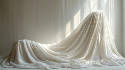 large white sheet gracefully draped with soft folds creating an elegant and minimalistic backdrop that conveys purity and simplicity in design