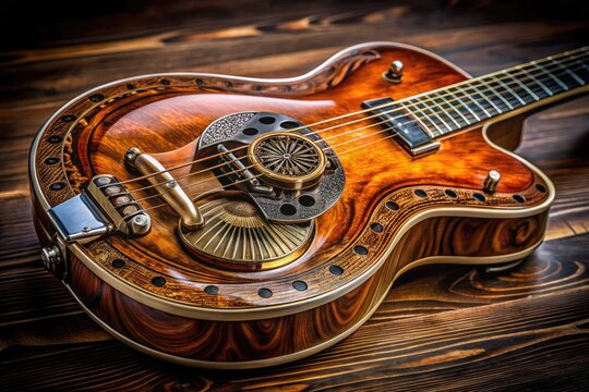 Beautifully crafted dobro guitar with resonator, showcasing intricate details and rich wood texture