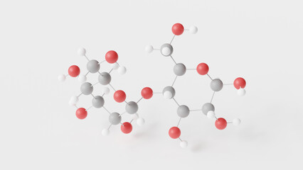 maltose molecule 3d, molecular structure, ball and stick model, structural chemical formula disaccharide