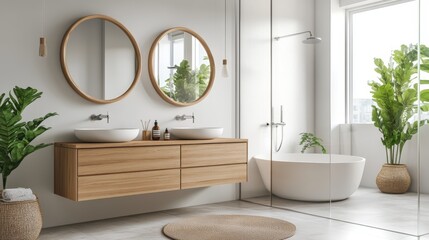 Modern Bathroom with Large Windows and Natural Light.