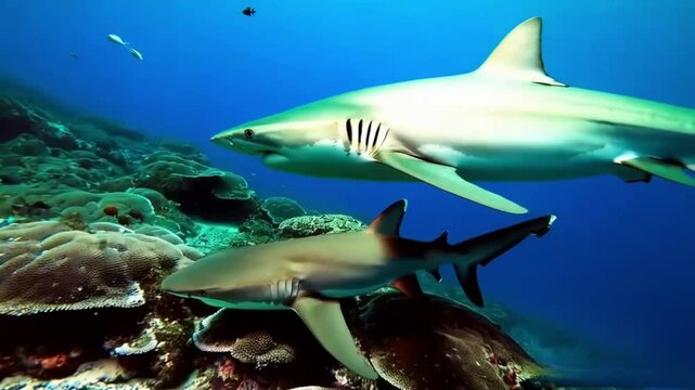 Great white shark underwater view ,