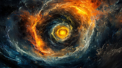  A swirling vortex of bright colors on a dark background. 