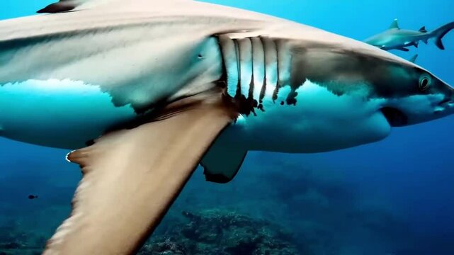 Great white shark underwater view ,