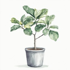 Fototapeta premium A watercolor illustration of a potted plant with lush green leaves.