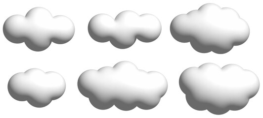 Set of white 3D clouds on a blank background. Perfect for design, weather themes, or digital projects