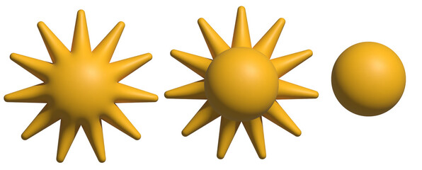 Set of 3D suns on a blank background. Ideal for design, weather themes, or digital projects