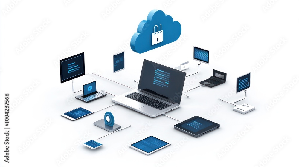Poster a digital network connecting various devices to a secure cloud storage.