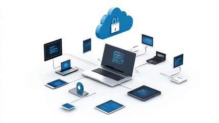 A digital network connecting various devices to a secure cloud storage.
