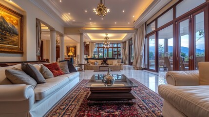 Fototapeta premium Luxurious Living Room with Mountain Views