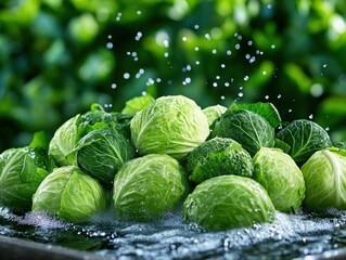 Fototapeta premium Fresh Cabbage and Vegetables Being Washed and Prepared for a Sustainable Kitchen A Guide to Healthy Eating and Reducing Food Waste