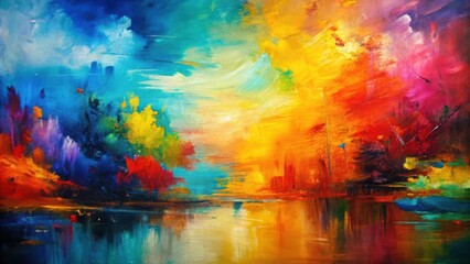 Vibrant abstract oil painting with thick brush strokes depicting vivid colors