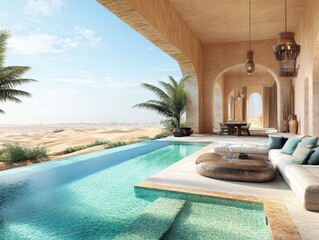 Obraz premium A pool with a white wall and a white roof