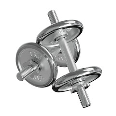 Naklejka premium Cast Iron Chrome Adjustable Dumbbells, weightlifting gym equipment, side view. Png clipart isolated on transparent background