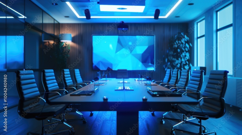 Poster Modern Conference Room with Blue Lighting