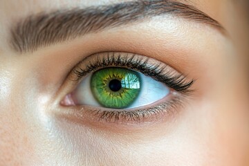 Fototapeta premium A close-up image showcasing the beautiful green eyes of a woman with natural makeup. Ideal for beauty, skincare, generative ai