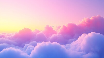 Obraz premium Pink blue clouds at sunset, cloudy air, flying in the sky, landscape sky at dawn. 3d render